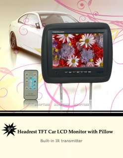 inch LCD Car Pillow Headrest Color Monitor Built in Speaker IR 