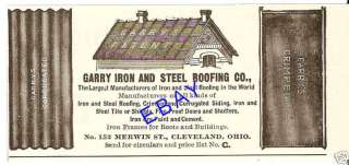 1890 GARRY IRON & STEEL ROOFING AD CORRUGATED CLEVELAND  