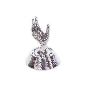   Silver Hand with Hammered Pattern Base and Hebrew Text