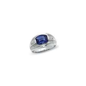 ZALES Mens Barrel Cut Lab Created Sapphire and Diamond Accent Ring in 