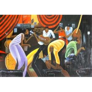 Classy Female Jazz Singer with Band Oil Painting on Canvas 24x36 2x3 
