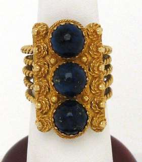 14K GOLD 8 CARATS LAPIS ETRUSCAN STYLE INTRICATE RING  