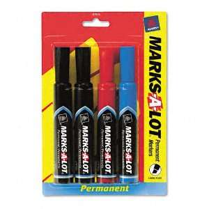  Marks A Lot  Permanent Markers, Chisel Tip, Assorted, 4 