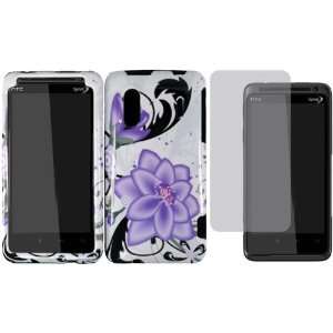  Violet Lily Hard Case Cover+LCD Screen Protector for HTC 