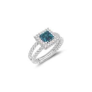  1.03 Cts Blue & White Diamond Cluster Ring in 14K White 