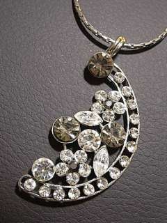 Flower Moon Silver Clear Swarovski Crystal Necklace  