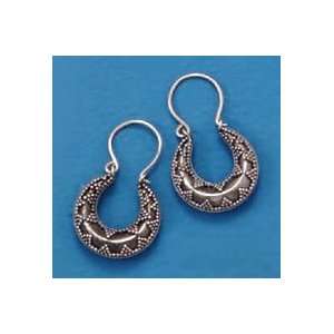 Oxidized Sterling Silver Bead Pattern Horseshoe Shape Hoop Earrings, 3 