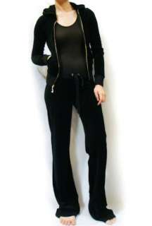   Couture Bling Logo J Charm Black Soft Velour Hoodie Pant Tracksuit