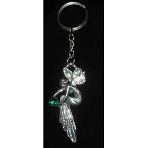  Fairy Key Chain Fine Jewelers Pewter with Green Stone 