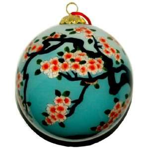   Glass Ornament, Blue with Pink Cherry Blossoms CO 155