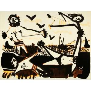  1966 Lithograph Pablo Picasso People Falling Brown Bird 