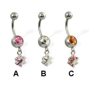  Small dangling flower belly button ring, pink   A Jewelry