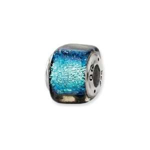  Blue Dichroic Glass, Square Charm for Pandora and most 3mm 