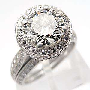   Friendly Estate Halo Diamond Engagement Ring Bridal Set Solid Platinum