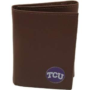   Horned Frogs (TCU) Brown Leather Tri Fold Wallet