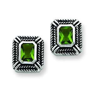  Sterling Silver Green Cz Square Earrings Jewelry