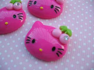 20 Resin Hello Kitty Flatback Button w/Cherry Hot PinK  