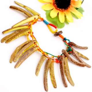 A++Hot Yellow Coconut Shell Stick Pepper Shape Beads Bangle Bracelet 