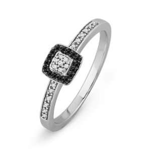   Sterling Silver Round Diamond Black And White Promise Ring (1/6 CTTW