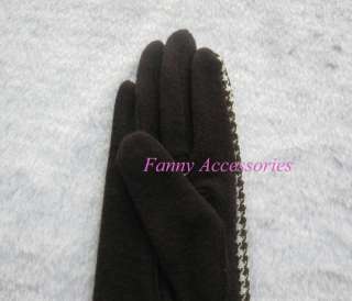 Ladies Girls Wool Acrylic Houndstooth Fashion Gloves  
