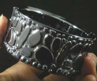Gunmetal Silver Black Resin Hinged Bangle Bracelet  