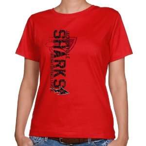 Jacksonville Sharks Ladies Red Vertical Destroyed Classic Fit T shirt 