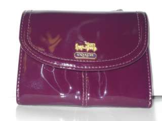 NEW AUTH Coach Madison Purple Plum Patent Leather Medium Clutch Wallet 
