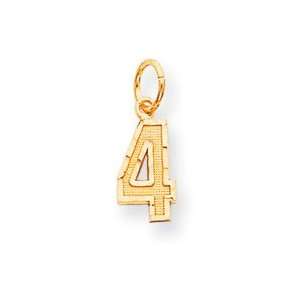  14k Yellow Gold Small Diamond cut Number 4 Charm Jewelry