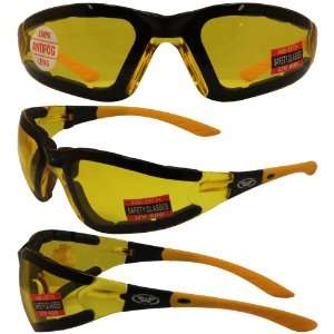  Motorcycle Riding Safety Sunglasses Two Tone Frames Yellow Lenses ANSI