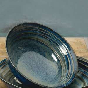   RSVP Textured Blue 20 oz. Porcelain Bowl, 6.75 Inch