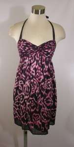 ANN TAYLOR LOFT Petite Brown Pink Ikat Cotton Print Halter Dress Size 