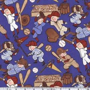  45 Wide Little League Game Blue Fabric By The Yard Arts 