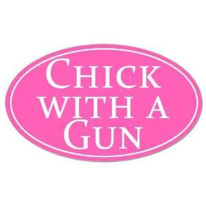  Oval Chick with a Gun Pink Sticker 