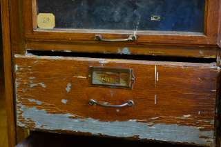 Antique Medical Doctors Cabinet Freestanding Oak Original Glass Panel 