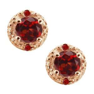   Ct Genuine Round Red Garnet Gemstone 14k Rose Gold Earrings Jewelry