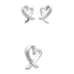   Plated Polished/Satin Heart Earrings & Pendant CleverSilver Jewelry