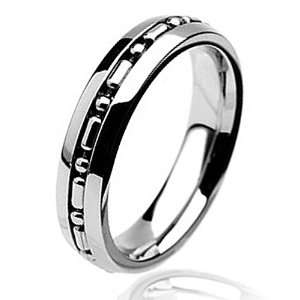  Polish Stainless Steel Ring With Ball Chain Inlay (5.0mm 