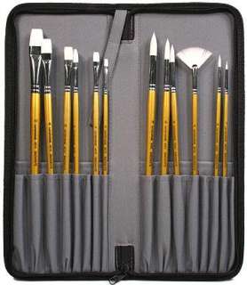 SNOW WHITE LONG HANDLE PAINT BRUSHES w/DELUXE CASE  