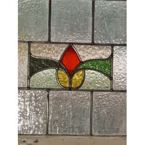    Red & Yellow Stylized Rosebud Antique Stained Glass