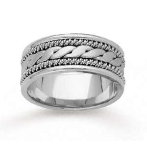  14k White Gold Great Stylized Hand Carved Wedding Band 