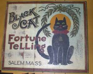 Wooden Sign Black Cat Fortune Telling Salem Ma. Primitive Wood Sign 