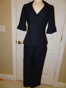   Nanette Lepore Basketweave pattern Navy Capri Cropped Pants Suit 10