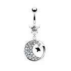   Button Ring Navel CZ Crescent Moon Star Body Jewelry Dangle 14 Gauge