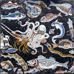 Sea Creatures Marble Mosaic Tiles Stone Wall Pool  