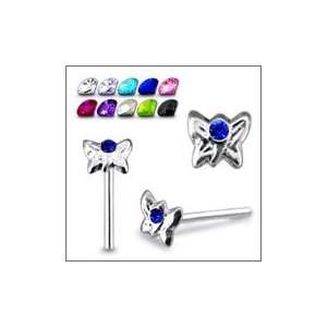    Jeweled Butterfly Straight Nose Pin Piercing Jewelry Jewelry