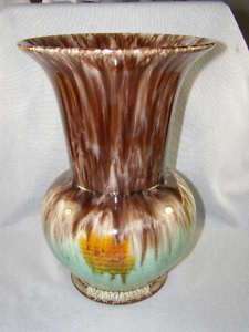 LG German Drip Glaze Art Pottery Vase  Brown Grn Orange  