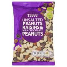 Tesco Unsalted P/Nut, Raisin And Chocolate Peanut 350G   Groceries 