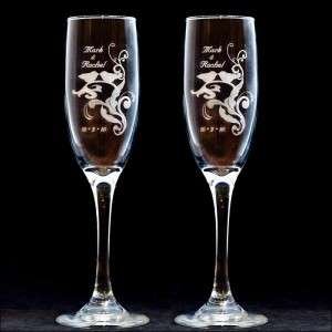   Love Birds Wedding Toasting Flutes Engraved Champagne Glasses  
