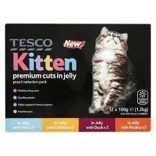 Tesco Kitten Premium Cuts In Jelly Pouch Selection Pack 12X100g 