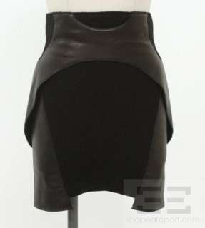 Neil Barrett Black Wool & Leather Trim Mini Skirt Size 38  